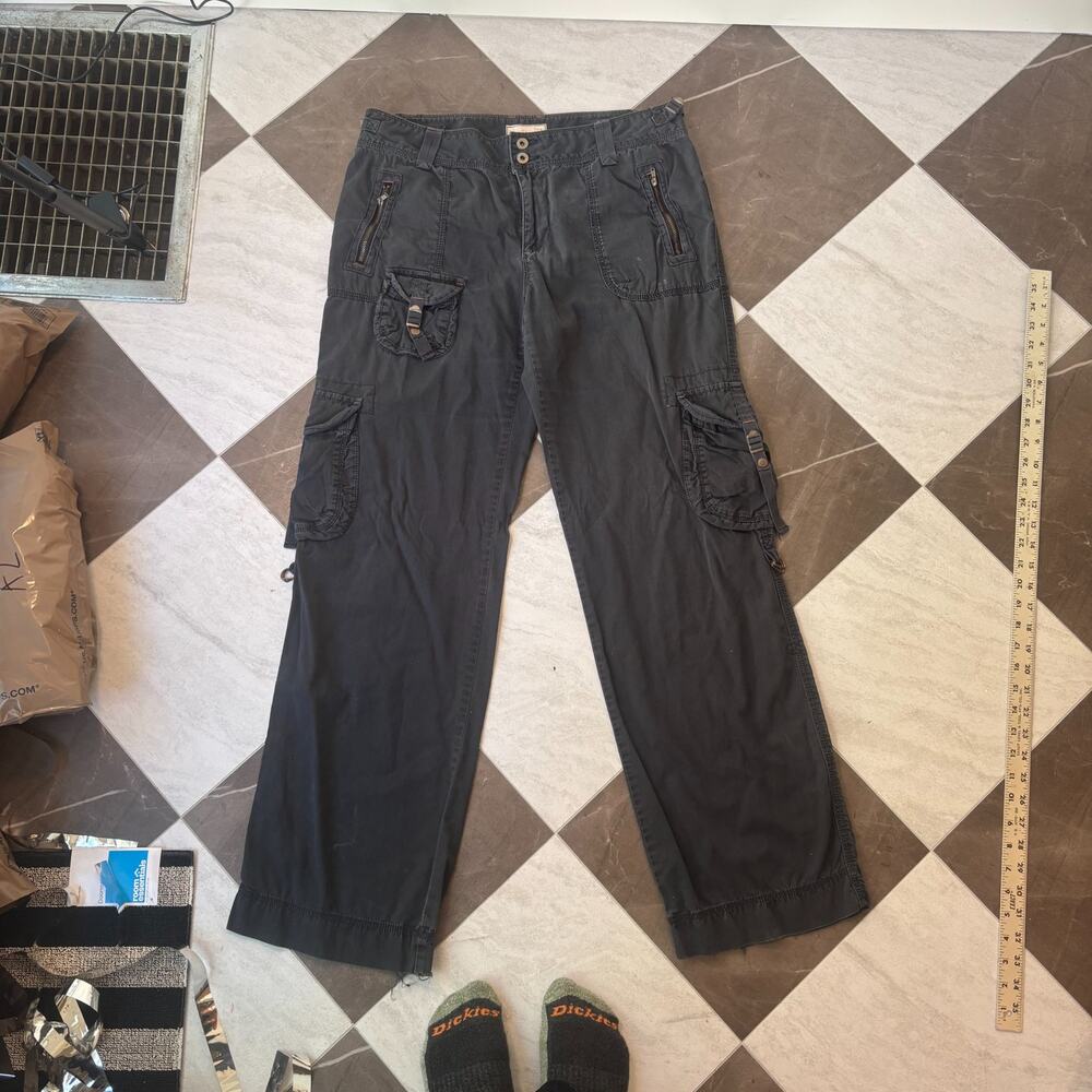 Polo Jeans Co Ralph Lauren Cargo Pants Womens 10 Black Buckle Utility Wide Leg